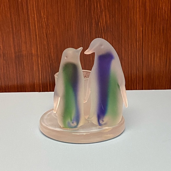 Partylite purple and green frosted Glass Candle Holder Penguins Shaped - Picture 3 of 13